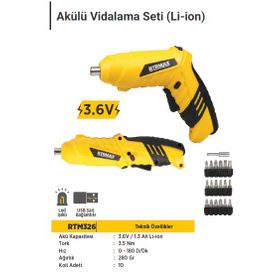 Rtr Max RTM326 3.6v Li-on Bataryalı Vidalama Seti