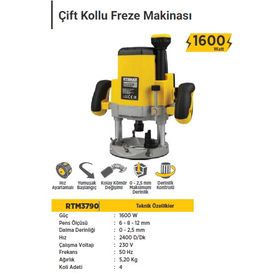 Rtr Max RTM3790 1600 Watt Çift Kollu Freze Makinası
