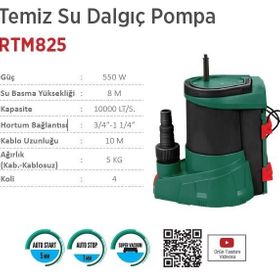 Rtrmax RTM825 Temiz Su Dalgıç Pompa