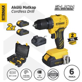 RTRMAX RTS5010 20 V 2x2 Ah Akülü Kömürsüz Darbesiz Matkap