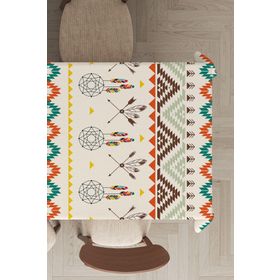 Rugviva MSO086 Dokuma Elit Kumaş Etnik Desen Krem Leke Tutmayan 140x100 cm Masa Örtüsü