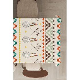 Rugviva MSO086 Dokuma Elit Kumaş Etnik Desen Krem Leke Tutmayan 140x140 cm Masa Örtüsü