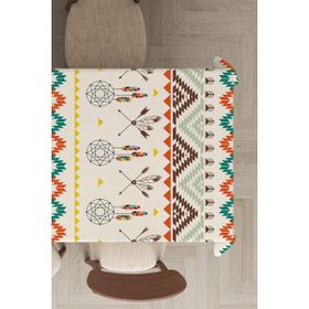 Rugviva MSO086 Dokuma Elit Kumaş Etnik Desen Krem Leke Tutmayan 140x240 cm Masa Örtüsü