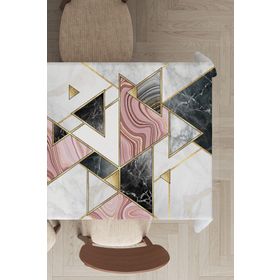 Rugviva MSO092 Dokuma Elit Kumaş Üçgen Desenli Geometrik Pembe Leke Tutmayan 140x140 cm Masa Örtüsü