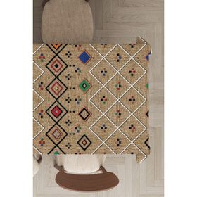 Rugviva MSO112 Dokuma Elit Kumaş Etnik Desen Vizon Leke Tutmayan 140x140 cm Masa Örtüsü