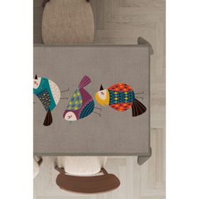 Rugviva MSO210 Dokuma Elit Kumaş Papağan Desenli Bej Leke Tutmayan 140x240 cm Masa Örtüsü