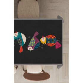 Rugviva MSO211 Dokuma Elit Kumaş Papağan Desenli Siyah Leke Tutmayan 140x100 cm Masa Örtüsü