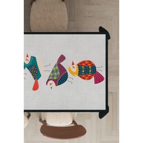 Rugviva MSO212 Dokuma Elit Kumaş Papağan Desenli Açık Gri Leke Tutmayan 140x100 cm Masa Örtüsü