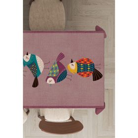 Rugviva MSO213 Dokuma Elit Kumaş Papağan Desenli Pembe Leke Tutmayan 140x100 cm Masa Örtüsü