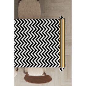 Rugviva MSO433 Dokuma Elit Kumaş Zigzag Desenli Siyah Beyaz Leke Tutmayan 140x260 cm Masa Örtüsü