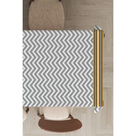 Rugviva MSO434 Dokuma Elit Kumaş Zigzag Desenli Gri Leke Tutmayan 140x260 cm Masa Örtüsü
