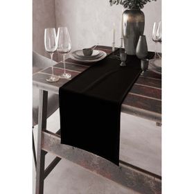 Rugviva RNR004 Siyah Tek Renk Sade Ranır Premimum Dokuma Kumaş Düz 40x140 cm Masa Örtüsü