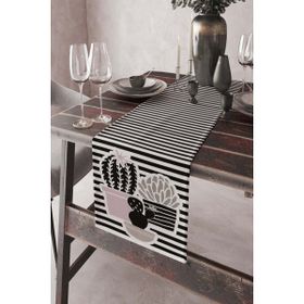 Rugviva RNR133 Elit Tay Tüyü Dokuma Leke Tutmaz Kumaş Kaktüslü Runner Siyah 40x140 cm Masa Örtüsü