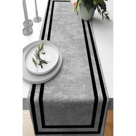 Rugviva RNR214 Dokuma Leke Tutmaz Elit Tay Tüyü Kumaş Runner Vintage Klasik Kenarlı Gri 40x140 cm Masa Örtüsü