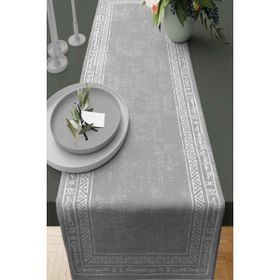 Rugviva RNR215 Elit Tay Tüyü Dokuma Leke Tutmaz Kumaş Runner Etnik Gri 40x140 cm Masa Örtüsü