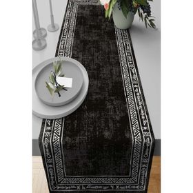 Rugviva RNR218 Leke Tutmaz Elit Tay Tüyü Dokuma Kumaş Runner Etnik Siyah 40x140 cm Masa Örtüsü