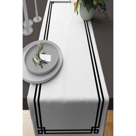 Rugviva RNR276 Köşeli Tay Tüyü Dokuma Elit Leke Tutmaz Kumaş Runner Beyaz 40x140 cm Masa Örtüsü