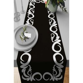 Rugviva RNR316 Elit Tay Tüyü Dokuma Leke Tutmaz Kumaş Klasik Kenarlı Runner Siyah 40x140 cm Masa Örtüsü