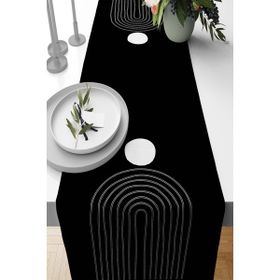 Rugviva RNR368 Soyut Modern Tay Tüyü Süet Dokuma Leke Tutmaz Kumaş Runner Siyah 40x140 cm Masa Örtüsü