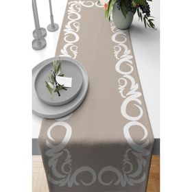 Rugviva RNR386 Runner Dokuma Leke Tutmaz Elit Tay Tüyü Kumaş Klasik Kenarlı Vizon 40x140 cm Masa Örtüsü