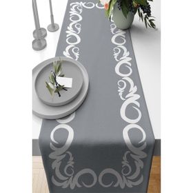 Rugviva RNR387 Leke Tutmaz Elit Tay Tüyü Dokuma Kumaş Runner Klasik Kenarlı Gri 40x140 cm Masa Örtüsü