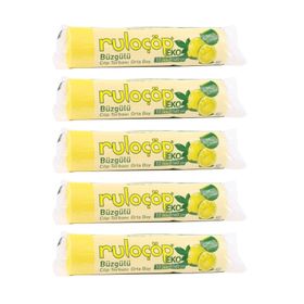 Ruloçöp 5x10'lu Limon Kokulu Büzgülü Orta Boy Çöp Torbası