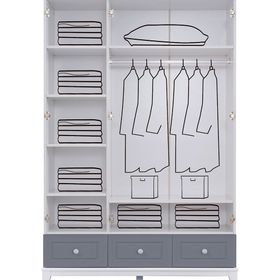 Ruum Store Country West 6 Kapaklı 2 Çekmeceli Aynalı Mdf Beyaz Gardırop
