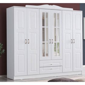 Ruum Store Country West 6 Kapaklı 2 Çekmeceli Aynalı Mdf Beyaz Gardırop