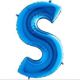S Harf Grabo Mavi 100 cm Folyo Balon