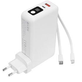 S-Link 20000 mAh Lightning+Type-C Kablolu PD22.5 Watt LCD AC Prizli Beyaz Powerbank