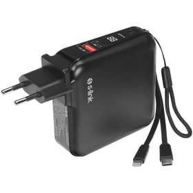 S-Link G150 15000 mAh PD 22.5W LCD AC Prizli Lightning+Type-C Kablolu Siyah Powerbank