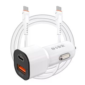 S-Link SL-EC38PD Typec To Typec Kablolu 38W Pd + USB Qc3.0 Beyaz Araç Şarj Cihazı