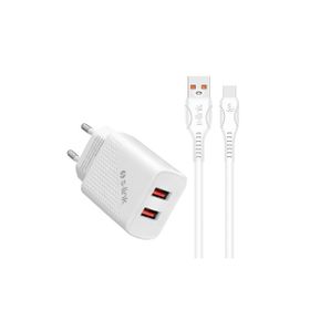 S-Link SL-EC50 5 V 2400MAH Type C Kablolu 2 USB Çıkışlı Beyaz Ev Şarj Adaptörü