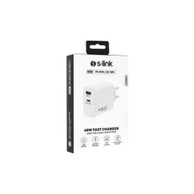 S-Link SL-EC69 GAN PD 65 W QC 18 W Type USB-C +USB A Beyaz Şarj Adaptör