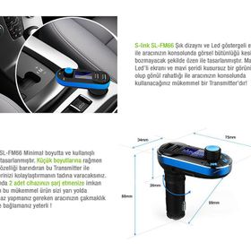 S-link SL-FM66 SD/Usb Destekli + 2.1A Usb Şarj Portlu Fm Transmitter
