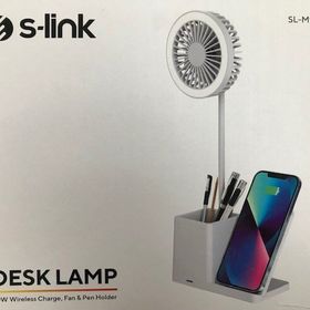 S-Link SL-M9055 Beyaz TypeC 10W Kablosuz Şarj Cihazı Fanlı Kalemlikli Masa Lambası
