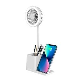 S-Link SL-M9055 Beyaz TypeC 10W Kablosuz Şarj Cihazı Fanlı Kalemlikli Masa Lambası