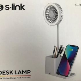 S-Link SL-M9055 Beyaz TypeC 10W Kablosuz Şarj Cihazı Fanlı Kalemlikli Masa Lambası