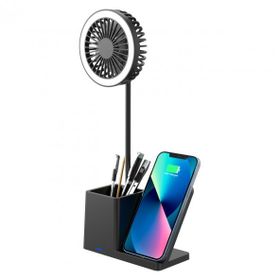 S-Link SL-M9055 Siyah Type-C 10W Kablosuz Şarj Cihazı Fanlı Kalemlikli Masa Lambası