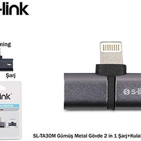 S-Link SL-TA30M Lightning Gümüş Metal Gövde 2in1 Şarj ve Kulaklık Çevirici