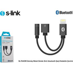 S-Link SL-TA40M Lightning Gri Metal 2in1 Bluetooth Şarj ve Kulaklık Çevirici