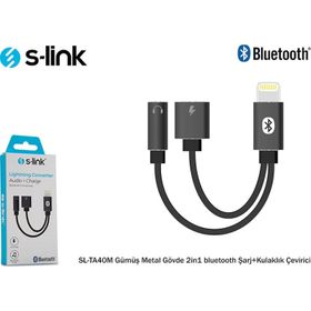 S-Link SL-TA40M Lightning Gri Metal 2in1 Bluetooth Şarj ve Kulaklık Çevirici