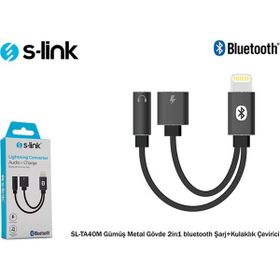 S-Link SL-TA40M Lightning Gri Metal 2in1 Bluetooth Şarj ve Kulaklık Çevirici