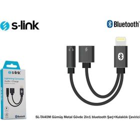 S-Link SL-TA40M Lightning Gri Metal 2in1 Bluetooth Şarj ve Kulaklık Çevirici