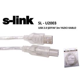 S-Link SL-U2003 3MT 2.0 USB Şeffaf Yazıcı Kablosu