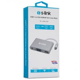 S-Link SL-USB-C58 USB3.1 Metal To VGA+HDMI4K-2K+3. S-Link SL-USB-C58 USB3.1 Metal To VGA+HDMI4K-2K+3.5Jac Çevirici