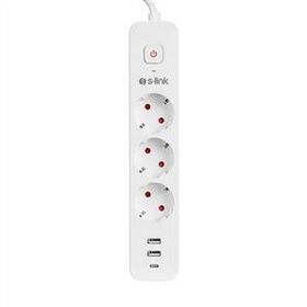 S-Link SPG03TC Beyaz 2 USB +1 Type C 5V2.4A 1.5 mt 3x1.00 mm Bakır 750 Joule 3'lü Anahtarlı Akım Korumalı Priz