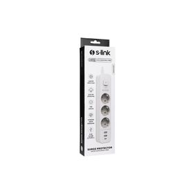 S-Link SPG03TC Beyaz 2 USB +1 Type C 5V2.4A 1.5 mt 3x1.00 mm Bakır 750 Joule 3'lü Anahtarlı Akım Korumalı Priz