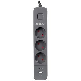 S-Link SPG03U 2 Usb 1Type C 5V2.4A 1.5 m 3x1.00 mm 100 Bakır 750 Joule 3'lü Anahtarlı Akım Korumalı Priz