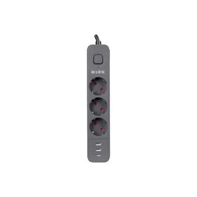 S-Link SPG03U 2 Usb 1Type C 5V2.4A 1.5 m 3x1.00 mm 100 Bakır 750 Joule 3'lü Anahtarlı Akım Korumalı Priz